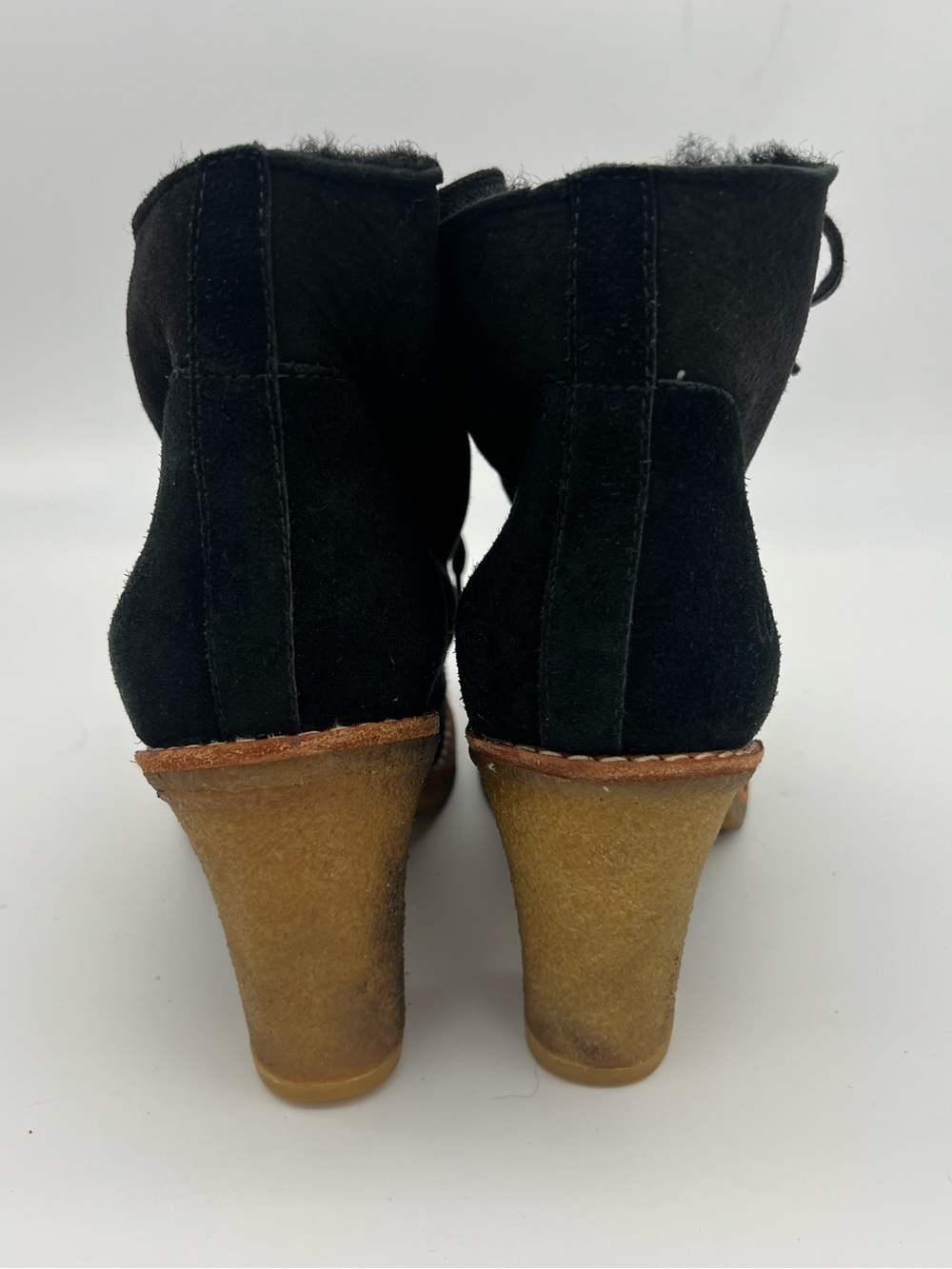 UGG Sofia black suede leather lace up boots chunky heel sheepskin women’s size 8 - Picture 6 of 8